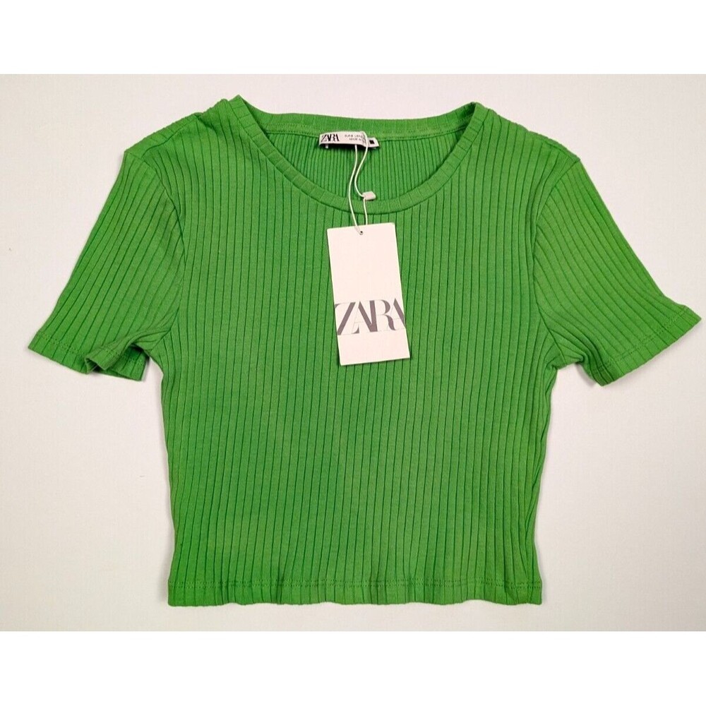 Zara Womens Green Crop Top Shirt Small NWT